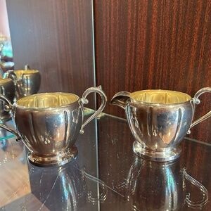 Vintage Arts Co Sugar Bowl 3" High & Creamer Silver-plated Armor SIlver Set of 2